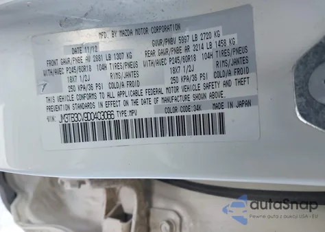 2013 Mazda Cx-9 Touring из США, поврежденный, VIN JM3TB3CV9D0403066